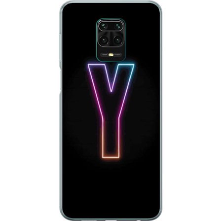 Yhteensopiva Puhelinkuori Xiaomi Xiaomi Redmi Note 9 Pro Minimalistinen neonkirjain Y värinvaihtuvassa valossa mustaa taustaa vasten