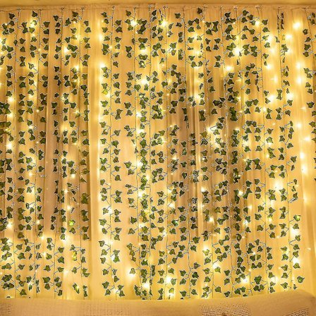 12 stk kunstig eføy girlander, kunstig hengende eføy med 100 LED-lys