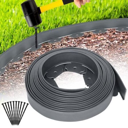 Gräsmattkanter i plast - UISEBRT - 10m - Grå - 30 ankarstakar