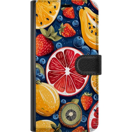 Yhteensopiva Lompakkokotelo Xiaomi Redmi Note 14 Pro+ Yksityiskohtainen hedelmäkuviointi sitrushedelmistä, kiivistä, mansikoista ja mustikoita tumm