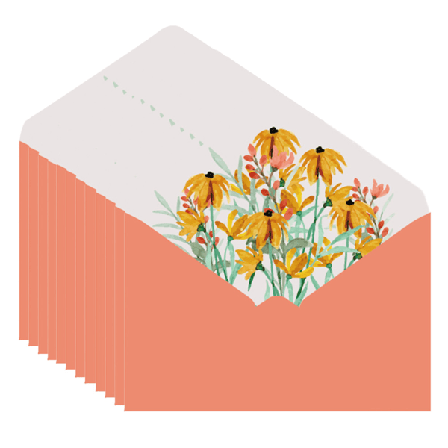 Papirblomsterkonvolutter for invitasjoner, takkekort og