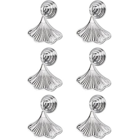 Ginkgo bladformede knophåndtag, 6 stk. sølvfarvede dråbeformede håndtag, hardwareboks med ét hul til garderobeskabe