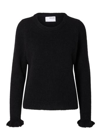 Slflulu Ls Knit Frill Cuff O-Neck Noos Tops Knitwear Jumpers Black Selected Femme