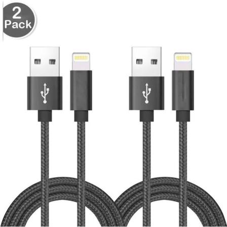 2 St 2m Svart Hög Kvalitet Iphone Kabel Svart