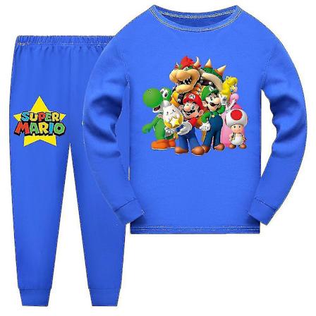 Super Mario Pyjamas Långärmad T-shirt Byxor Sovkläder Nattkläder Pjs Set Barn Pojkar Flickor Pyjamas Loungewear Ålder 7-14 År CMK Mörkblå h Dark Blue 