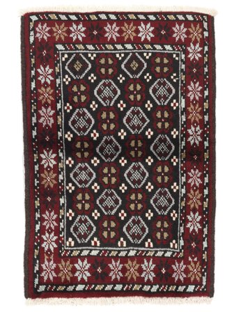 Noué À La Main Baloutche Tapis 63X90 De Laine Noir/Rouge Foncé Petit