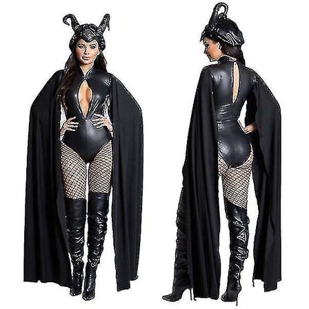 Black Evil Queen Kostymer Set Med Pannband, Halloween Cosplay Costume Dress Up-i