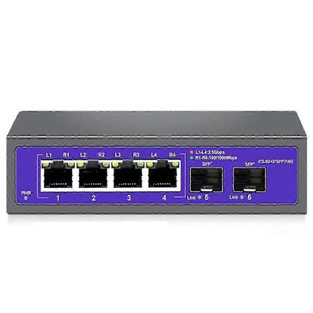 2.5Gbps Ethernet Switch 4 Port 2500Mbps Netværksswitch 2 Port 10G SFP+ Slot Hjem Hub Internet Spl