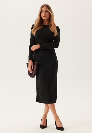 Pieces - Pcjina Ls Boatneck Midi Dress - Black Detail:black Lurex - Kläder - - Bubbleroom
