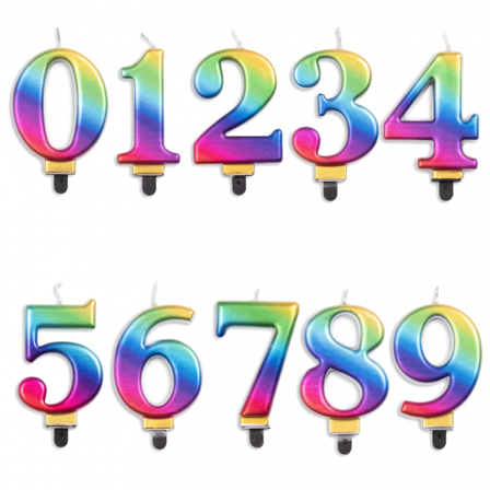 Tårtljus nummer - metallic regnbåge Siffra 7 - Partyninja.se