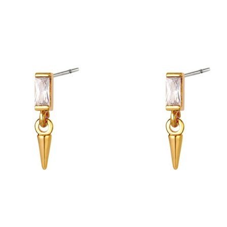 Guld Örhängen med en Vit Zirkon Sten samt ett Hänge i form av en Kon / Spets / Nit / Spike - Guldpläterade