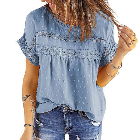 Dame Sommer Toppe Blonde Hæklet Kortærmet Skjorter Casual Bluser