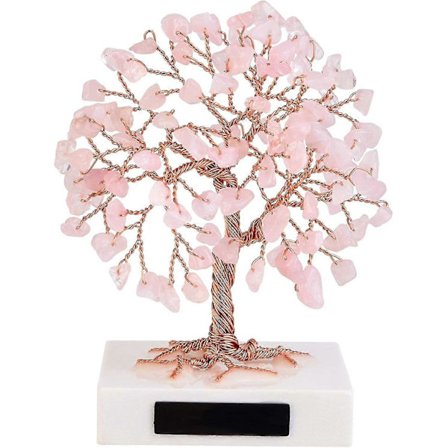 Chakra Livets Træ Feng-shui Dekoration Lykkens Træ Krystal Meditation Marmor Base Multifarvet Lille Rosakvarts Dekoration