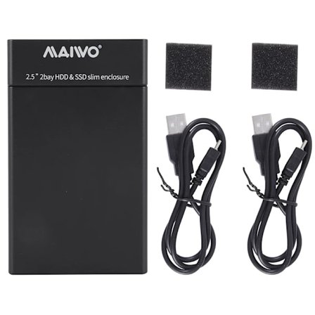 Maiwo K25682 2-facks hårddiskbox med 2,5 tums SATA/HDD/USB-kabinett~06015