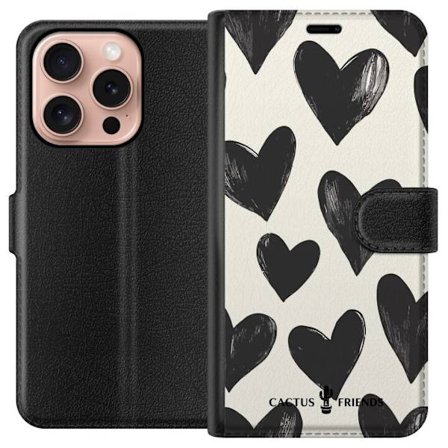 Yhteensopiva Lompakkokotelo Apple Apple iPhone 16 Pro Cactus and Friends - Bold Black Love Pattern