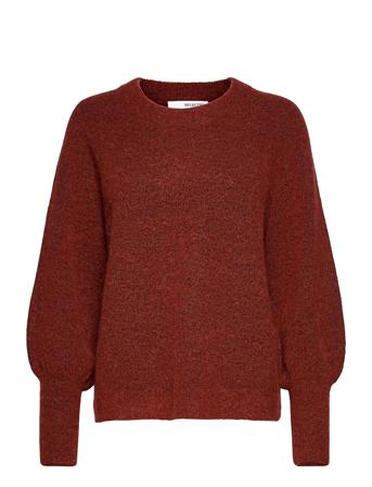 Slfsif Kaya Ls Knit O-Neck Red Selected Femme