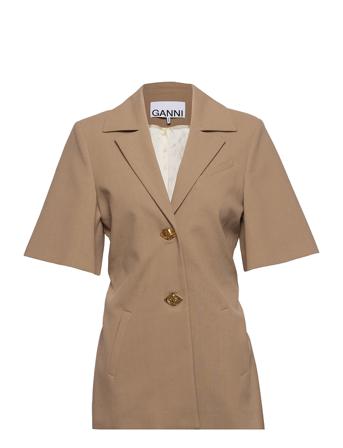 Cotton Suiting Drapy Blazer Blazers Single Breasted Blazers Brun Ganni