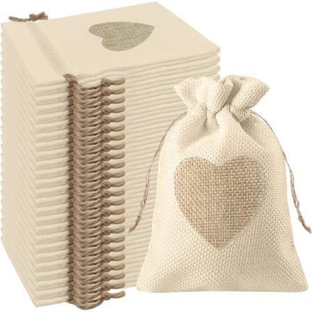 24 kpl sydämenmuotoiset juuttisäkit, 10*14 cm, koruille