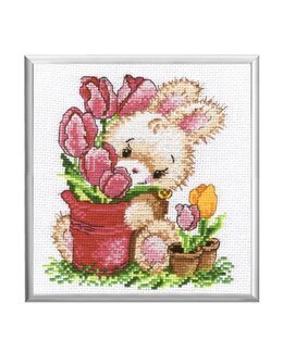 Broderikit Billede Kanin i Forårsblomster - Oven