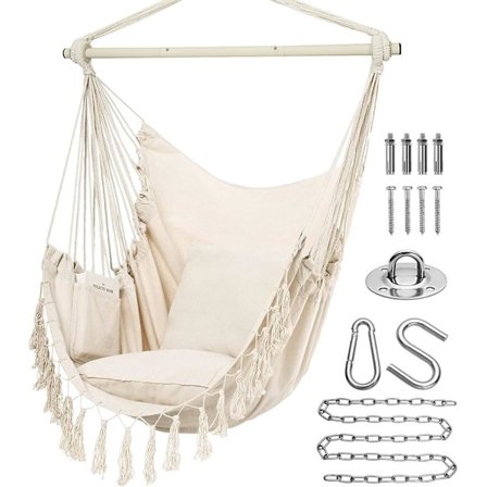 Hængekøjestol / Hængekøje med komplet sæt hardware – 100 x 130 cm med puder og siddepude – Op til 180 kg