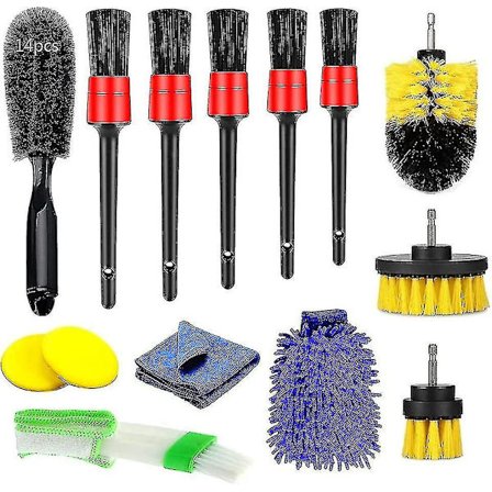 14-delt bilpleie rengjøringsbørstesett bilinteriørvaskverktøy
