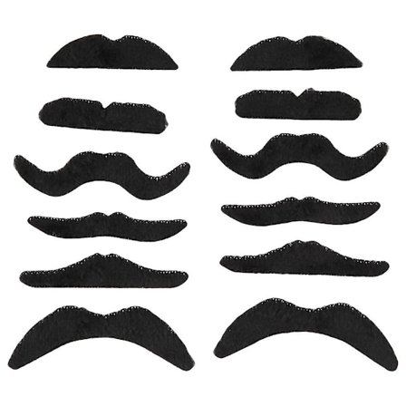 12-pack självhäftande sortiment av mustascher / mustaschset för utklädningsfester, födelsedagar och snygga tillfällen