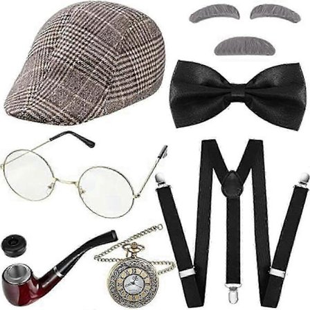 7 stk. Gammel Mand Kostume til Voksne & Børn - Bedstefar Outfit til 100 Dages Skole & Boguge