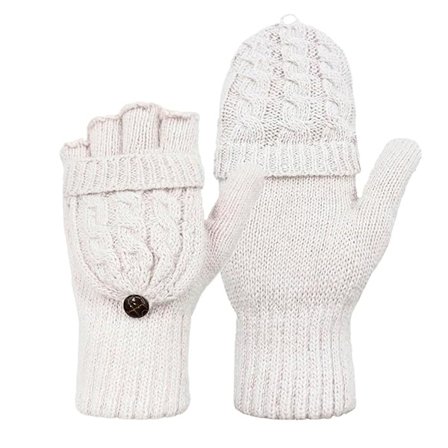 Dam Vinter Varma Stickade Konvertibla Fingerlösa Vantar med Vantöverdrag