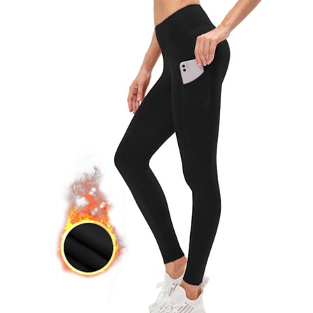 Fleecefodrade Varma Leggings för Kvinnor, Mjuka Elastiska Vinterleggings för Gym, Hög Midja, Magkontroll, Yogabyxor med Fickor, Storlek L