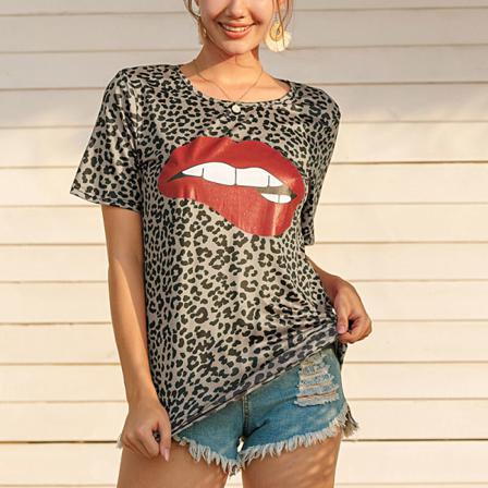 Dam Läppmönster Tunika Blus Color Block T-shirt
