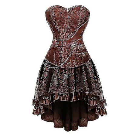 Europeisk steampunk-piratkostyme for damer, korsettkjole, skjørt med snøring, plussstørrelse, brun glidelås, korsettkjole i kunstlær L