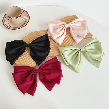 Set med 7 stora satin solida rosett hårklämmor kvinnor barrettes