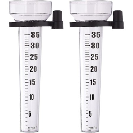 Relaxdays Regnmåler Sæt Af 2, Med Holder, Have Regnmåler, Stor Måler 35 Mm/m, Plast, Transparent (FMY)