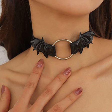 Svart Punk Läder Choker Halsband Gotisk Batwing Halsband Choker N
