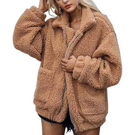 Kort fleece cardigan för kvinnor Långärmad med fickor