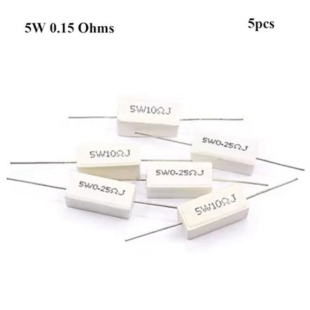5 kpl sementtivastuksia, suojavastus 5W 0,15 OHM 5W 0,15