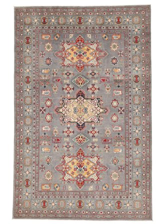 Hand Knotted Kazak Fine Rug 201X309 Brown/Grey