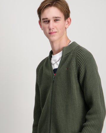 Tommy Hilfiger HALF CARDIGAN FULL ZIP SWEATER Grün Pullover Jungen - Kids Brand Store