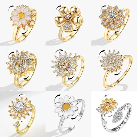 Mode Fidget Spinner Ring Ångest för Kvinnor Multipla Kristall Solros Fingerringar Rotera Anti Stress Smycken Bröllopsgåva