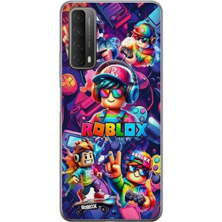 Kompatibelt Mobilskal till Huawei Huawei P smart 2021 Färgstark Roblox-spelgrupp med hörlurar, kontroller och neonfärger perfekt för barn och spel