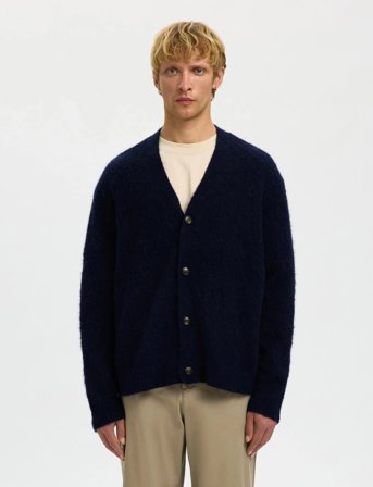 Selected Slhrai Brushed Ls Knit Relaxed Cardigan - Navy - XXL