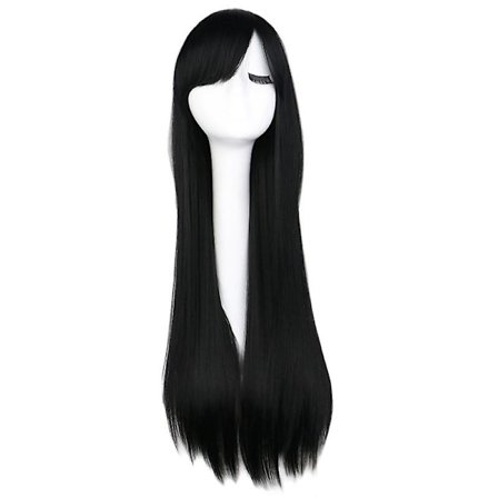 Wekity 80cm smukke charmerende Cosplay lige paryk, sort, wz-1238 (FMY)