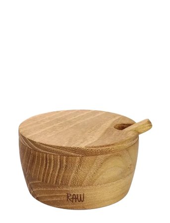 Raw Teak Salt Jar With Lid + Spoon Salt Jar: Dia.8.2Xh4Cm, Lid: Dia.8.2Xh1Cm, Spoon: L8.7Cm Beige Aida