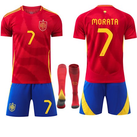 2024 EM-mestere UEFA EM barnekjorte sett Spania Hjem nr. 7 MORATA Hjem