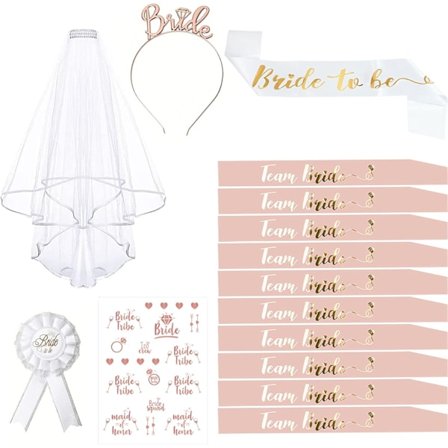 Tillbehör, 15-pack möhippafesttillbehör, EVJF-sash-kit med 10 Team Bride-scarf, 1 Bride-to-be-scarf, brudsluja, märke, tiara-pannband, tatuering