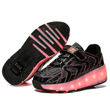 Enkelhjuliga promenadskor för barn självlysande skor med dubbla hjul USB laddningsljusskor LED flera ljuslägen