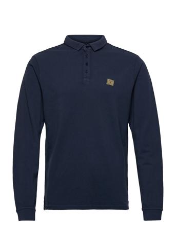 Basic Organic Pique Polo L/S Polos Long-sleeved Blå Clean Cut Copenhagen