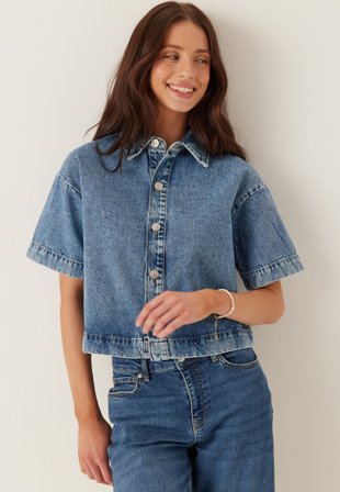Pieces - Pcsky Ss A-shape Denim Top - Medium Blue Denim