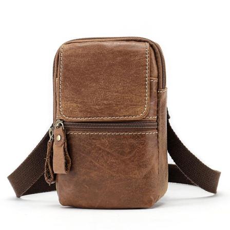 Män Äkta Läder Fanny Liten Messenger Axelväska Midjeväska PackBrun
