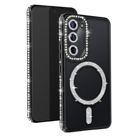 Coque - AVIZAR - Samsung Galaxy S23 - Rigide - Strass Noir - Kompatibel med MagSafe